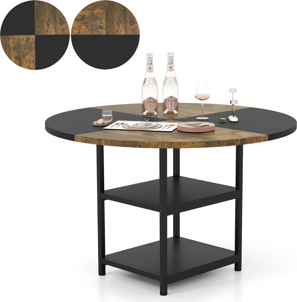 Mesa de jantar ou cozinha 119 cm para 4-6 pessoas de madeira (CADEIRAS NÃO INCLUIDAS) de com design bicolor 2 prateleiras de armazenamento e pernas pr