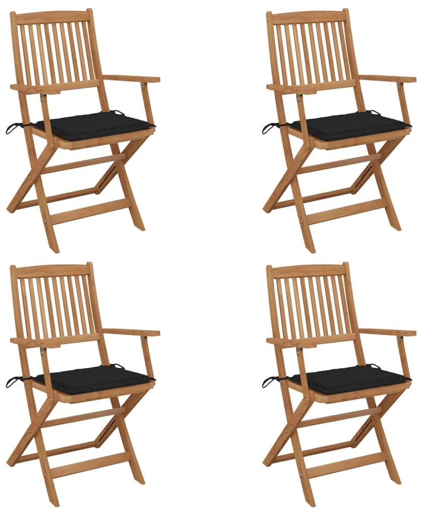 vidaXL Cadeiras de jardim dobráveis c/ almofadões 4 pcs acácia maciça
