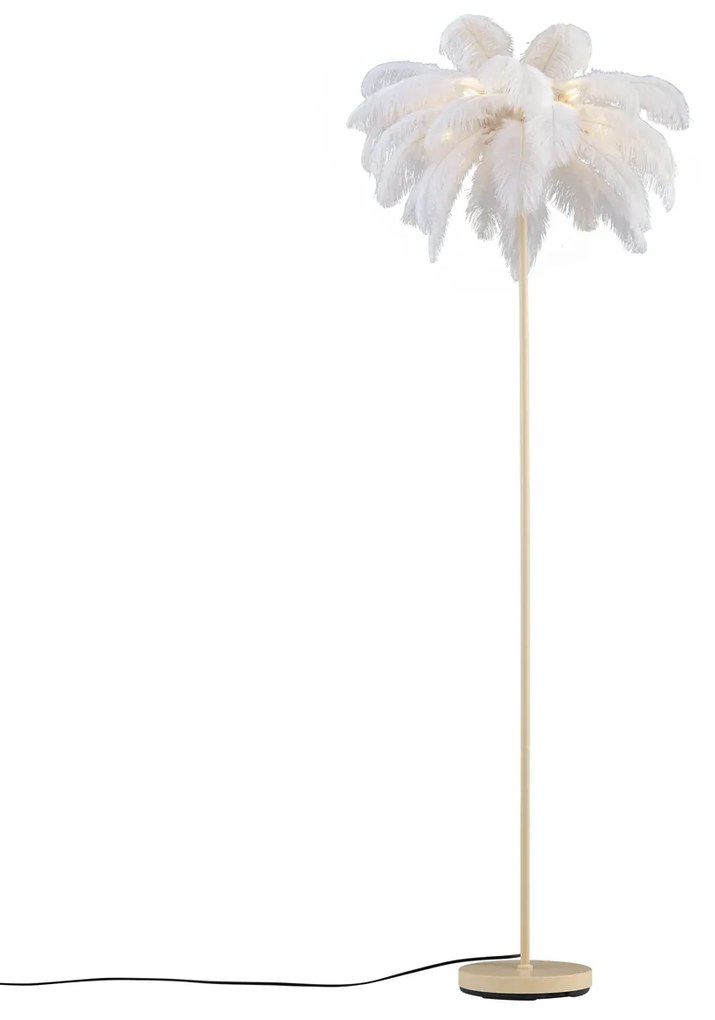 Candeeiro de pé Art Deco bege com penas brancas - Peahen Art Deco
