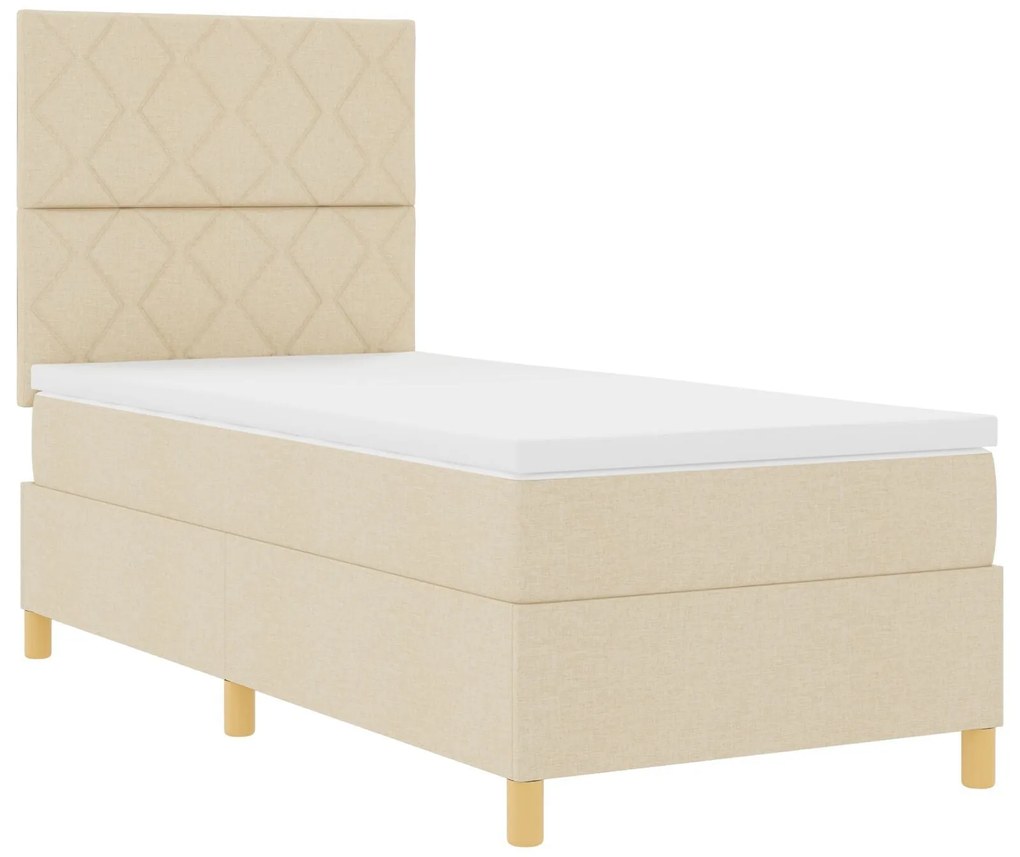 Cama com Molas Com Colchão & LED Creme 100x200 cm Tecido