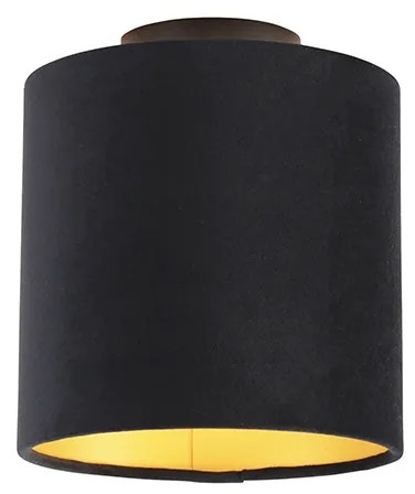 Candeeiro de teto com abajur em veludo preto e dourado 20 cm - Combi Preto Clássico / Antigo
