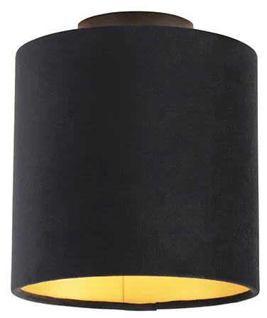 Candeeiro de teto com cortina de veludo preto com ouro 20 cm - Combi preto Clássico / Antigo