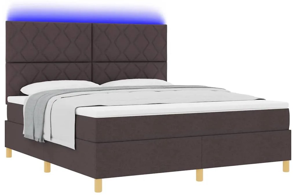Cama Box com Colchão &amp; LED Castanho 180x200 cm Tecido