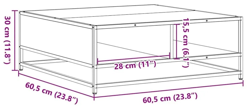 Mesa de centro 60,5x60,5x30 cm derivados de madeira/metal preto