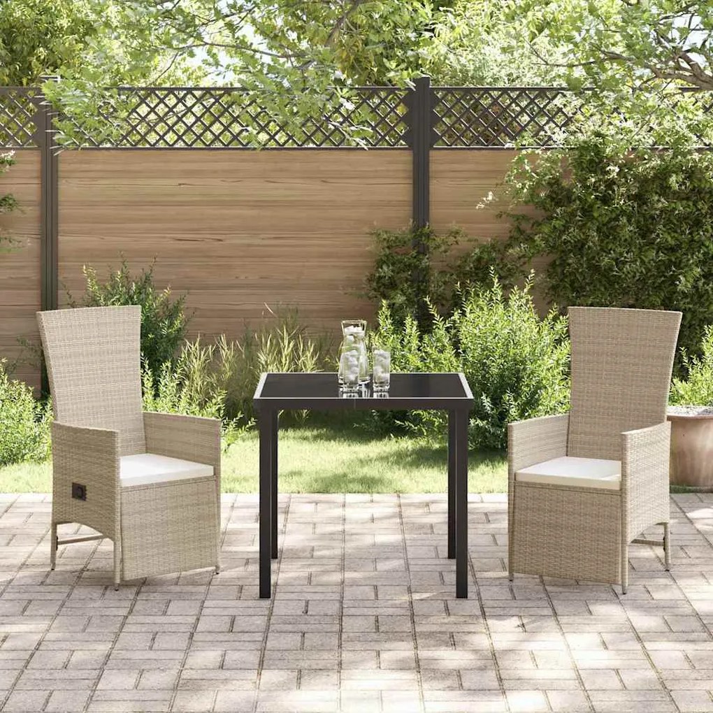 Conjunto de Cadeiras de Jardim Reclináveis 3 pcs Bege Creme