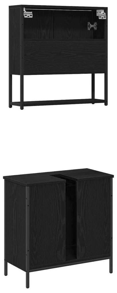 Conjunto de Mobiliário para Banheiro em 2 Peças Carvalho Preto em Made