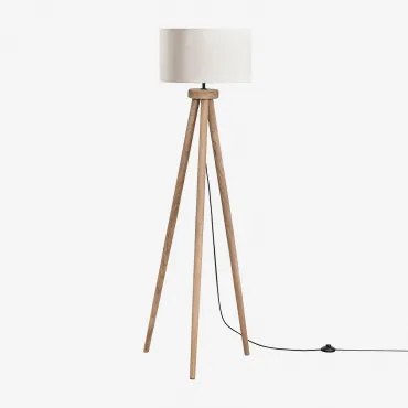 Luminária De Chão Em Madeira De Manga Simona Madeira De Manga & Linho Beige Tapioca Ø40 Cm - ↑25 Cm Azoia - Sklum