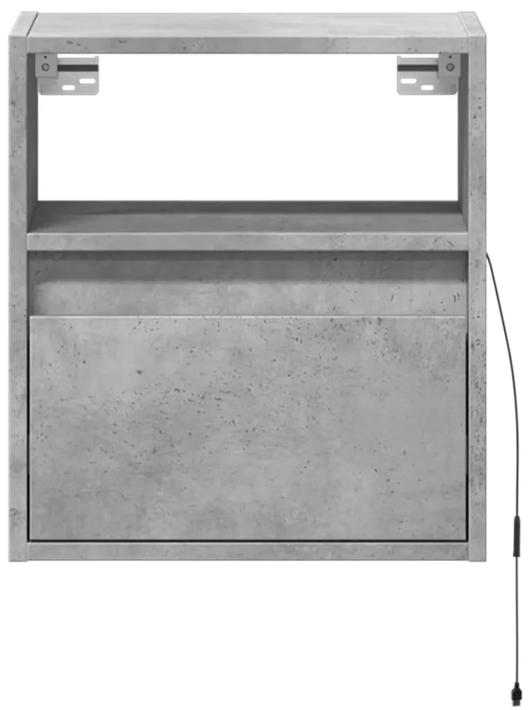 Mesa de cabeceira de parede com luzes LED cinzento cimento