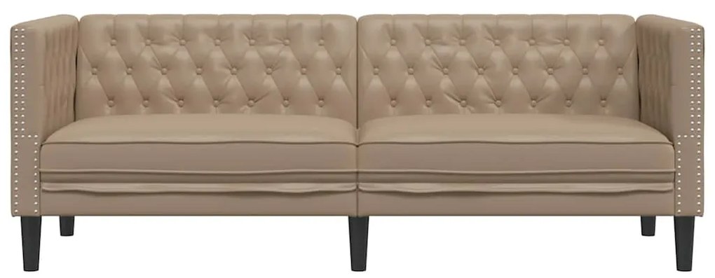 Sofá chesterfield 3 lugares couro artificial cappuccino