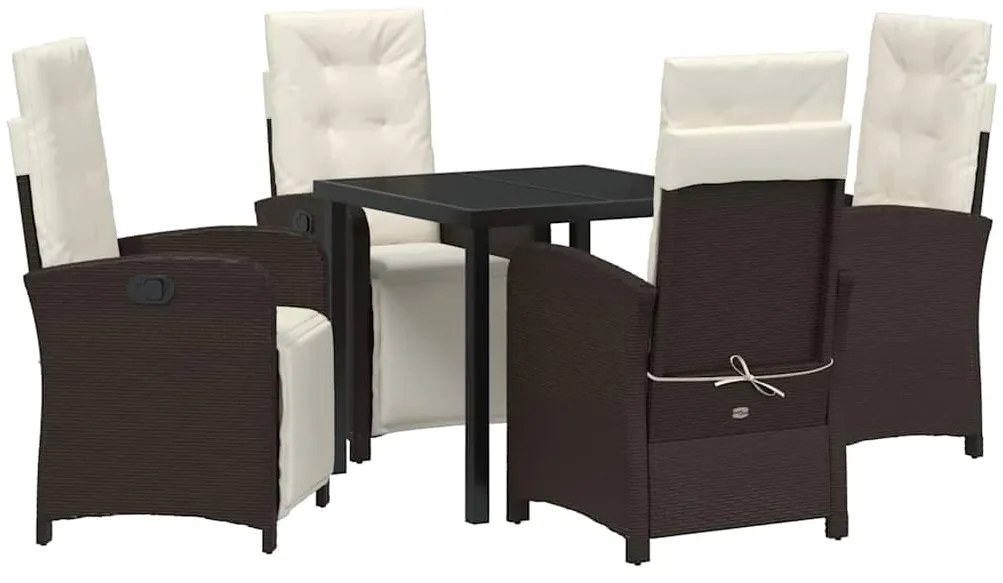 Conjunto de Jantar de Jardim 5 Peças com Almofadas em Rattan Marrom