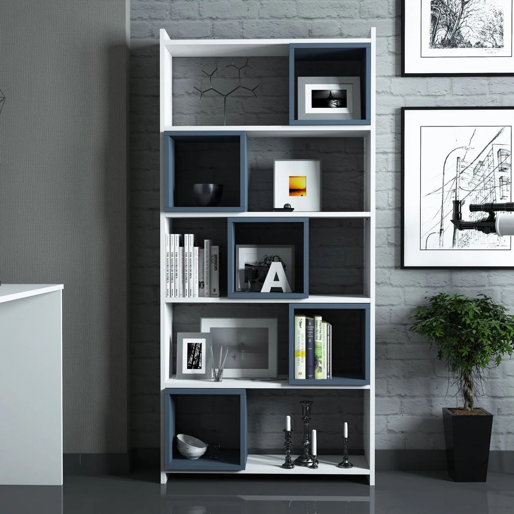 Secretária de Estudo e Estante Box – Branco e Azul – Secretária: 120x7