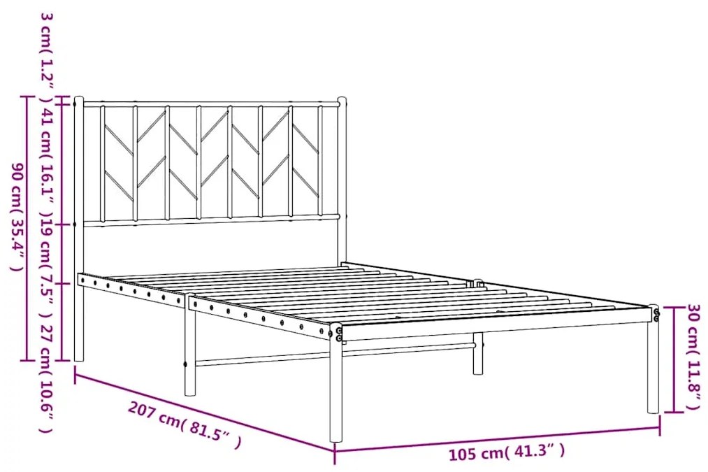 Estrutura de cama com cabeceira 100x200 cm metal preto