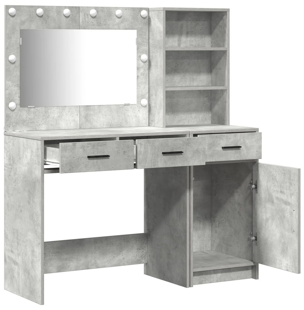 Conjunto de Mesa de Maquilhagem 2 Peças com LED Cinza Concreto Madeira