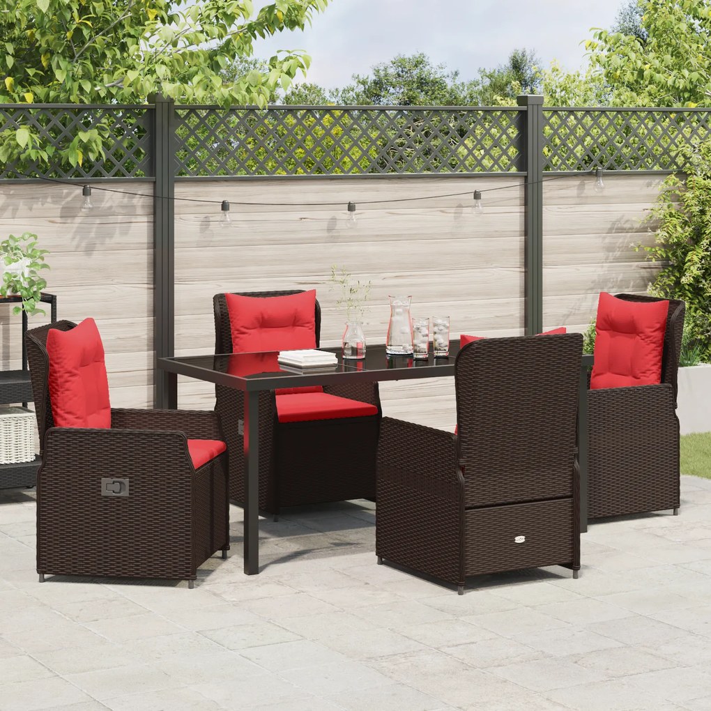 Conjunto de Jantar de Jardim 5 Peças Rattan Poly Castanho