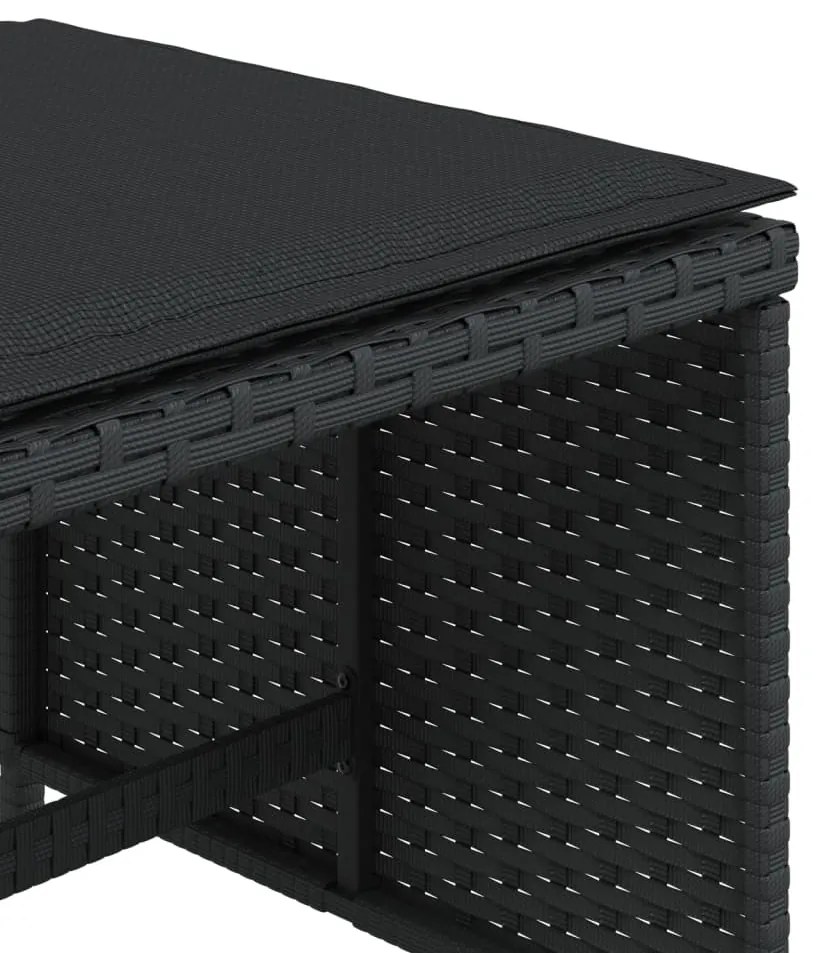 Bancos de jardim com almofadões 4 pcs 41x41x36 cm vime PE preto