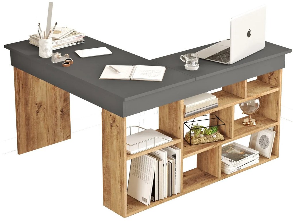 Secretária CT5 – Pinho Atlântico e Antracite – 129 cm x 72 cm x 120 cm