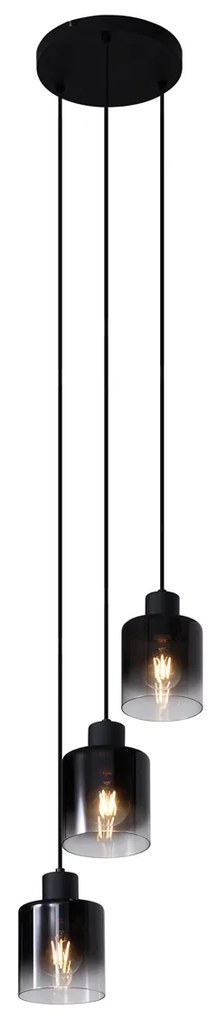 Candeeiro Pendente Moderno Preto com Vidro Fumê 3 Luzes - Dame Moderno