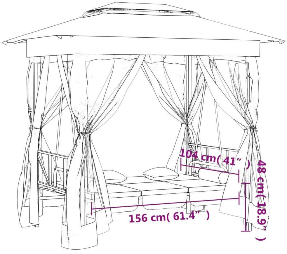 Gazebo de jardim c/ banco baloiço conversível tecido/aço verde