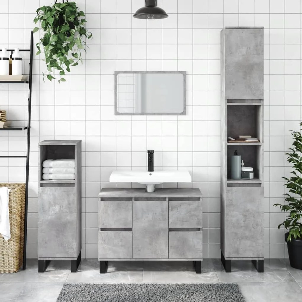 vidaXL Móvel casa de banho 80x33x60 cm derivados madeira cinza cimento
