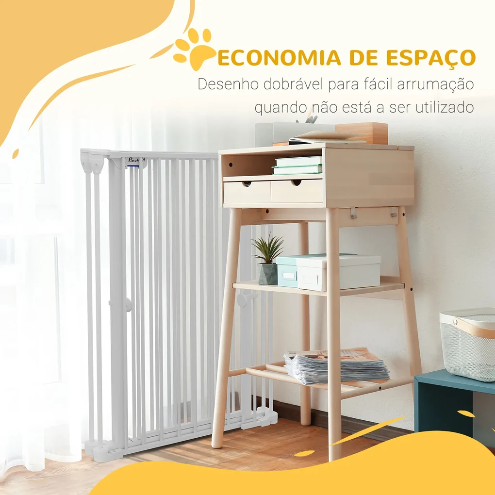 PawHut Barreira de Segurança Dobrável para Cães Grade de Proteção de 4  Painéis com Pés para Portas Escadas Corredor 204x30x61cm Branco