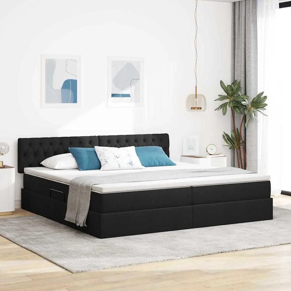 vidaXL Cama com arrumação e colchão com colchão Preto 200 x 200 cm