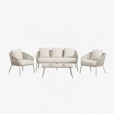 Conjunto De Jardim Com Sofá De 2 Lugares, 2 Poltronas Em Corda Trançada E Mesa De Centro Arhiza Verde Cáqui - Sklum