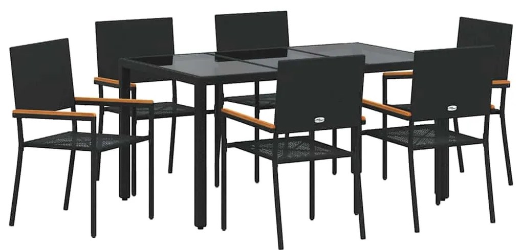 Conjunto de Jantar vidaXL de 7 Peças Preto Poliratan