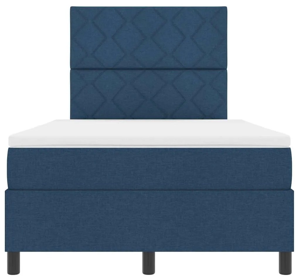 Cama Box Spring com Colchão Azul Pequeno Duplo Tecido