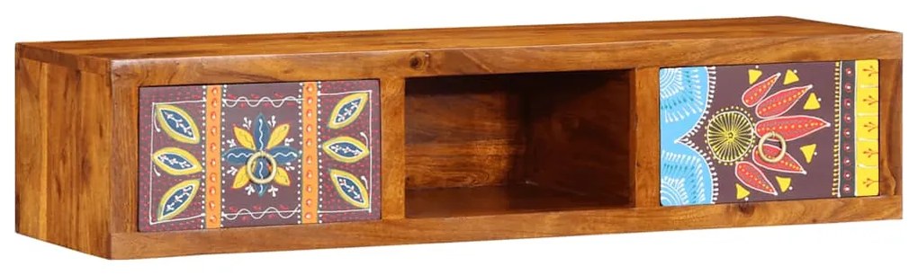 Armário de TV para parede 100x30x22 cm madeira acácia maciça
