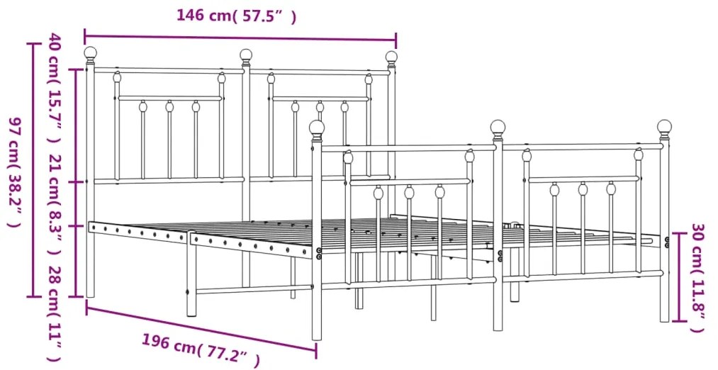 Estrutura de cama com cabeceira e pés 140x190 cm metal preto