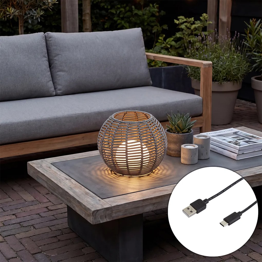 Candeeiro de mesa para exterior cinzento escuro 30cm incl. LED Recarregável com USB-C IP44 - Oli