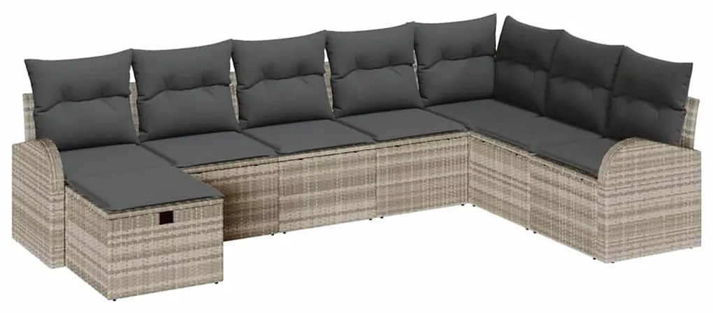 Conjunto de Sofá de Jardim de 8 Peças com Almofadas Cinza Claro Rattan