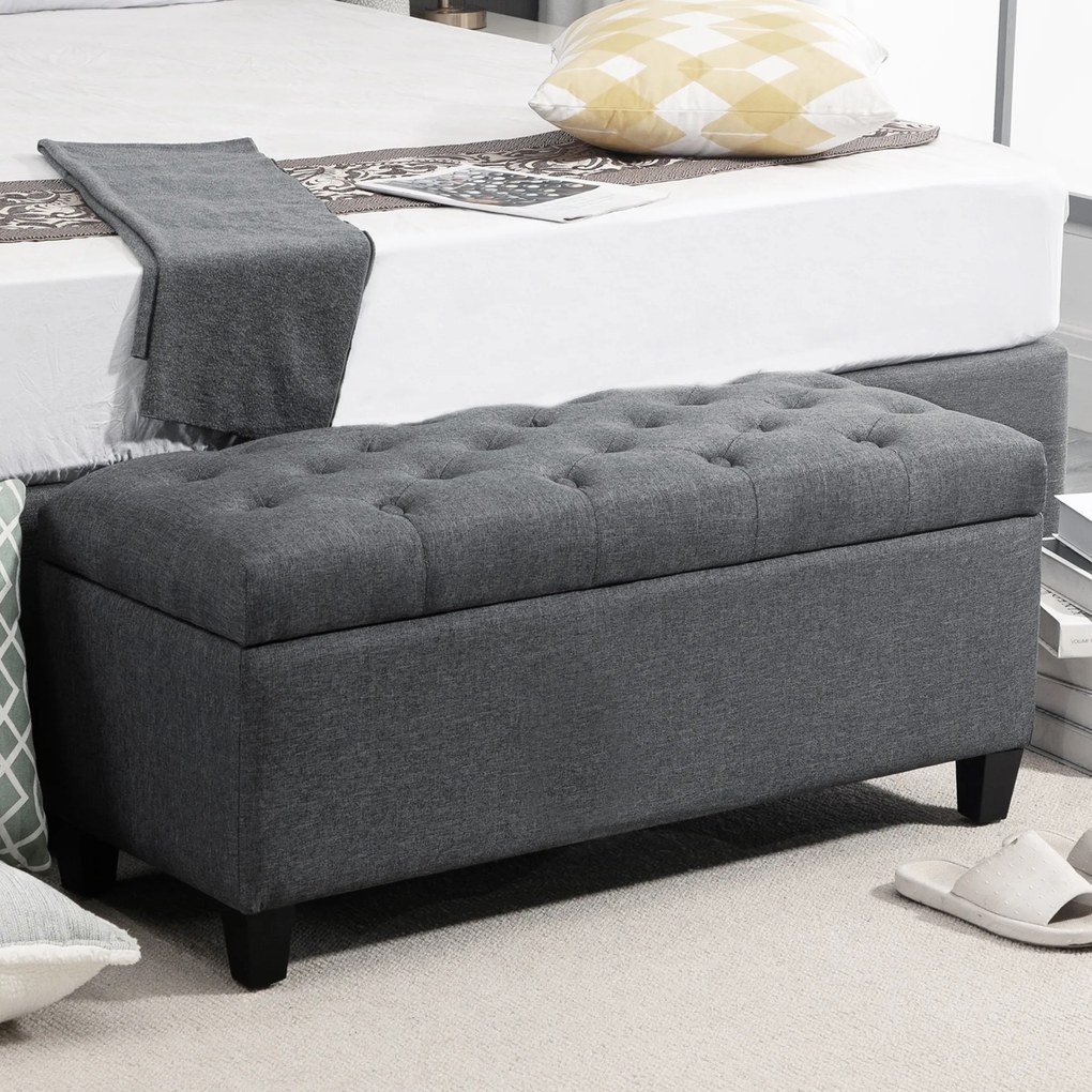 Banco com espaço de arrumação 100 x 40 x 44 cm ou para cama, baú de arrumação para sala, quarto e hall de entrada, cinzento escuro