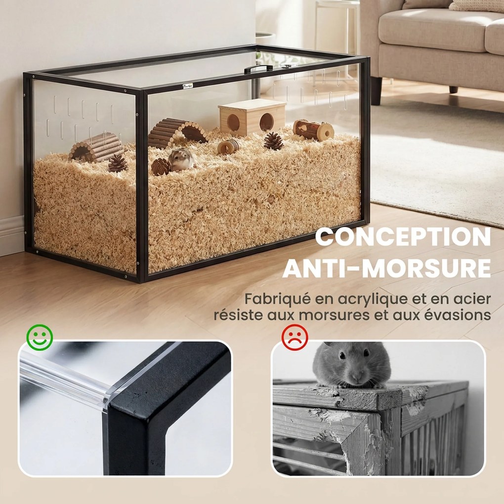 Gaiola para Hamster, 105 x 51 x 51 cm, Vista Panorâmica de 360°, Preto