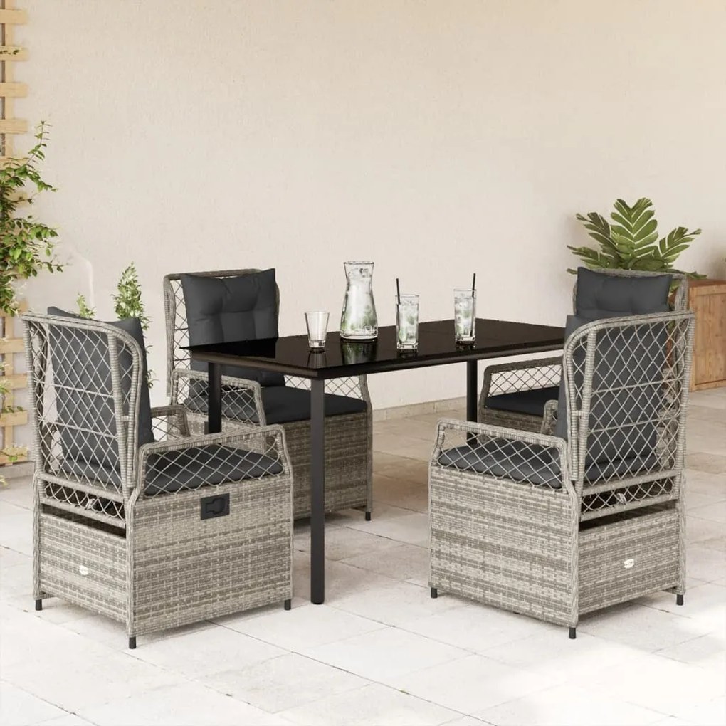 vidaXL 5 pcs conjunto de jantar p/ jardim c/ almofadões vime PE cinza