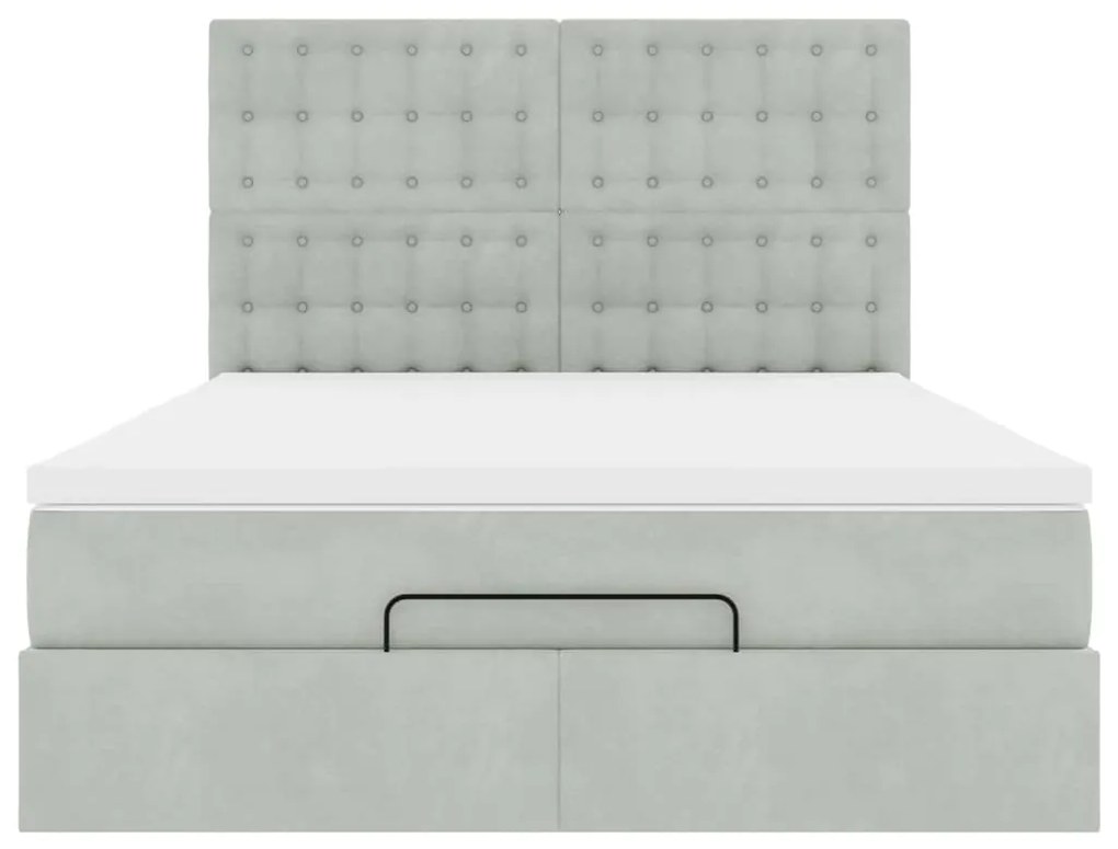 Estrutura cama otomana colchões 140x200cm veludo cinzento claro