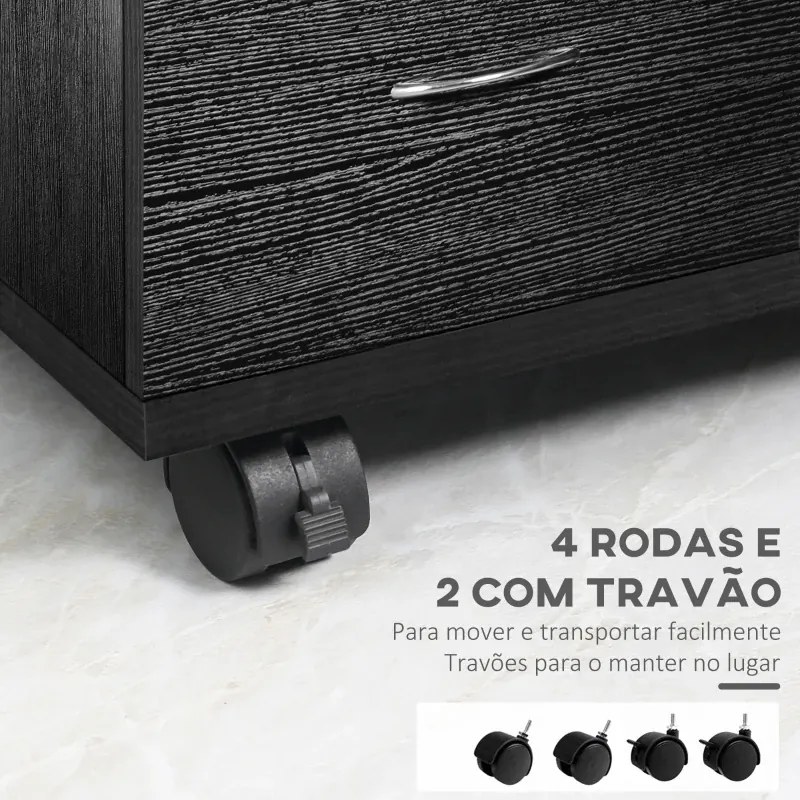 Bloco de Gavetas 41x39x58cm de Madeira Móvel para Arquivos de Escritório com 2 Gavetas para Escritório Secretaria Preto