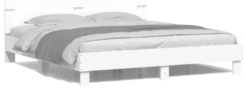 vidaXL Estrutura de cama com cabeceira e luzes LED 160x200 cm branco