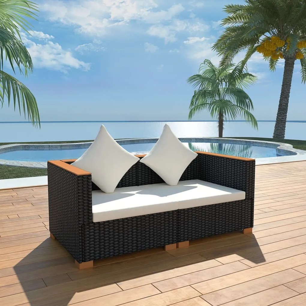 vidaXL Sofá de jardim em vime PE preto