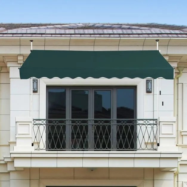 Toldo Telescópico e Retrátil 300 x 120 cm Resistente aos Raios UV Impermeável com Manivela Manual e Altura Ajustável para Janela Varanda Verde