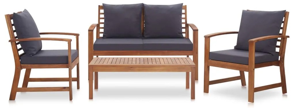 4 pcs conjunto lounge de jardim c/ almofadões acácia maciça