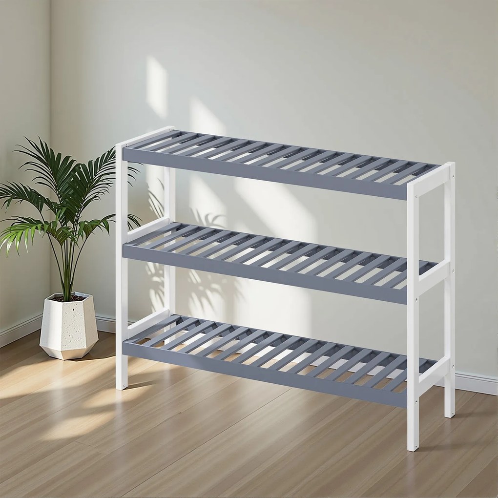 Sapateira em bambu com 3 níveis 70 x 55 x 26 cm (L x A x P) branco-cinzento