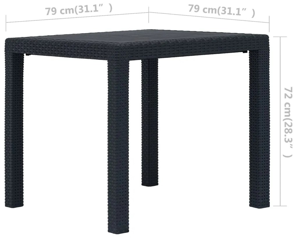 Mesa de jardim 79x79x72 cm plástico antracite c/ aspeto de vime