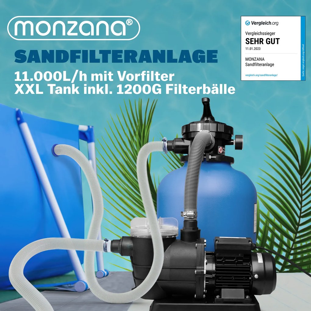 Sistema de filtragem piscinas de areia 13200 l/h com pré-filtro e depósito XXL