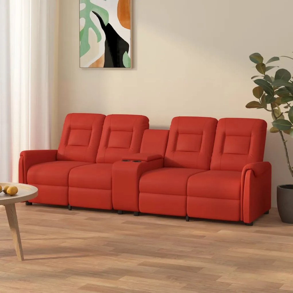 vidaXL Sofá reclinável 4 lug. suporte copos couro art. vermelho tinto
