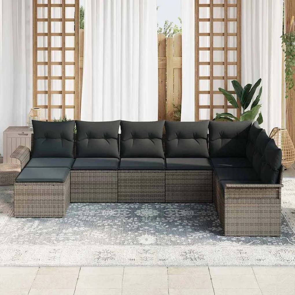 Conjunto de Sofá de Jardim vidaXL de 8 Peças com Almofadas Cinza Ratta