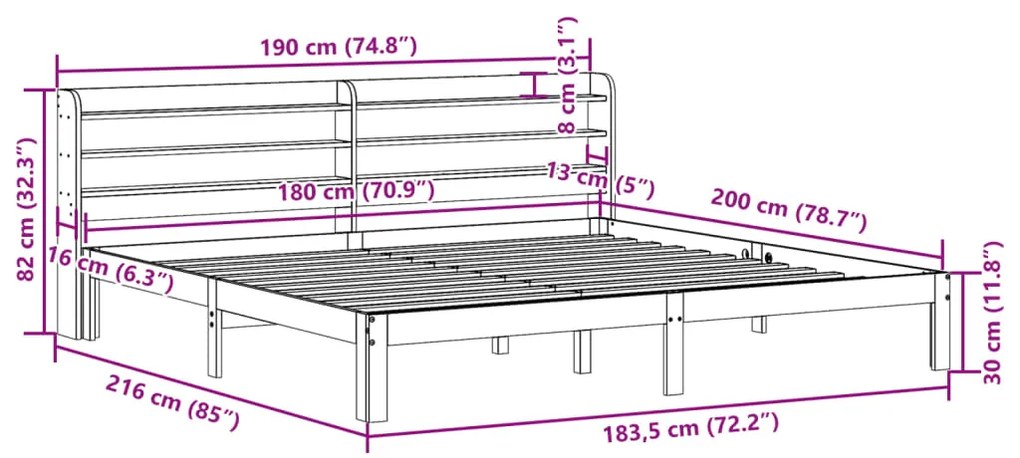 Estrutura de cama com cabeceira 180x200 cm pinho maciço