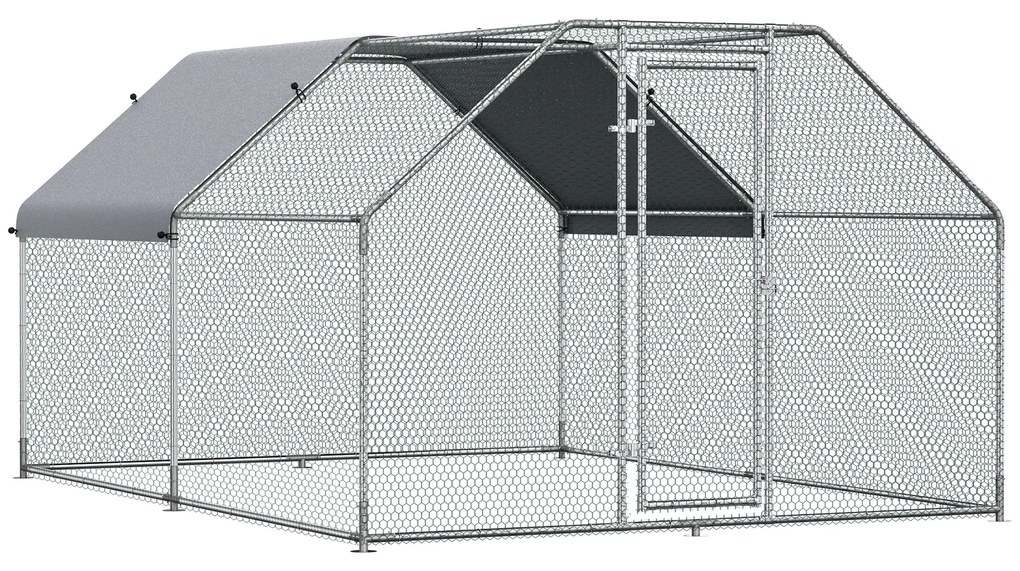 PawHut Galinheiro ao ar livre Gaiola para aves domésticas de metal galvanizado com fechadura e cobertura Oxford 280x380x195cm