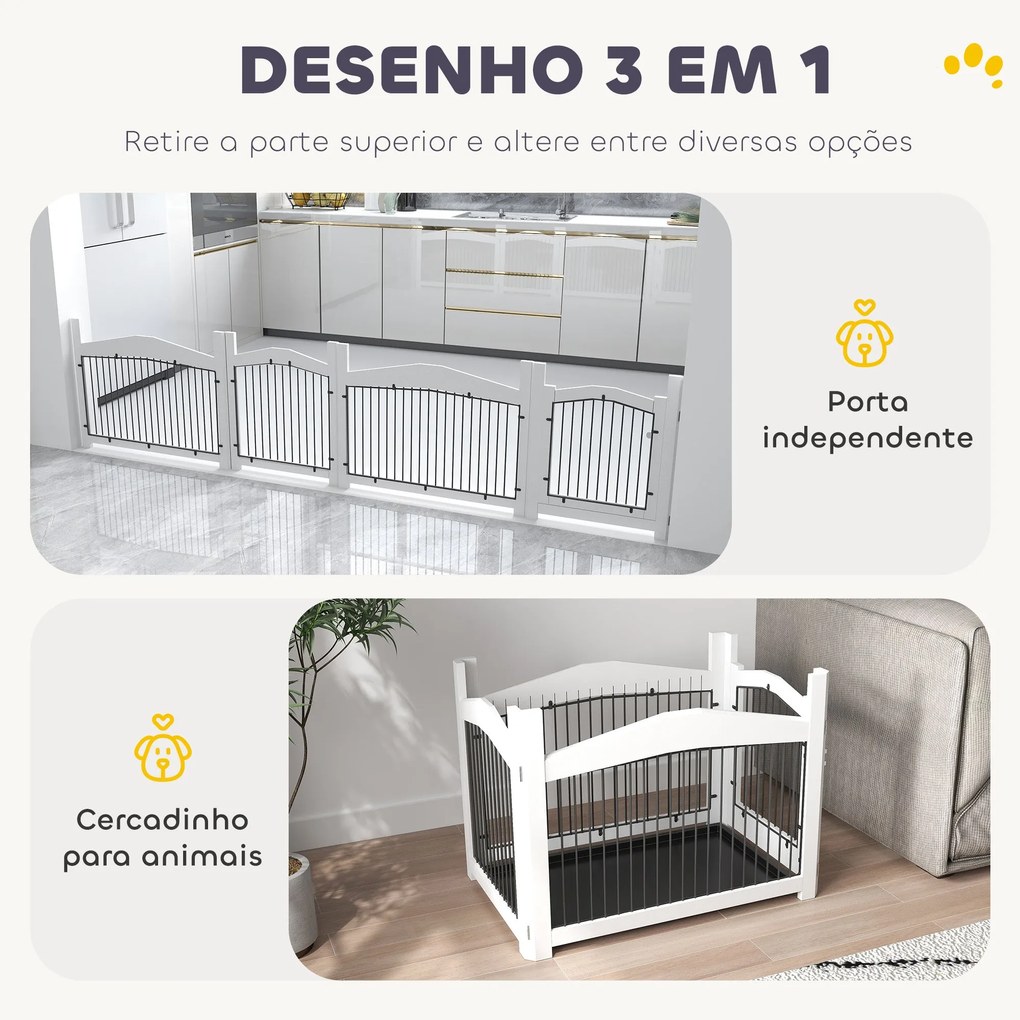 PawHut Gaiola para Cães Médios 3 em 1 Mesa Auxiliar Gaiola para Cães c