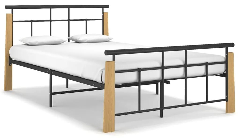 Estrutura de cama 120x200 cm metal/madeira de carvalho maciça